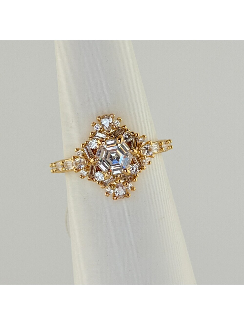 Bomb Party Lumina Ring Sz 7 "Within Lustrous Luxe" Clear Cz on Yellow Gold